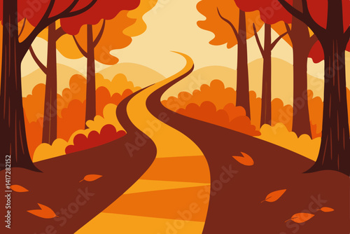 Anime Trail Through Autumn Trees Render