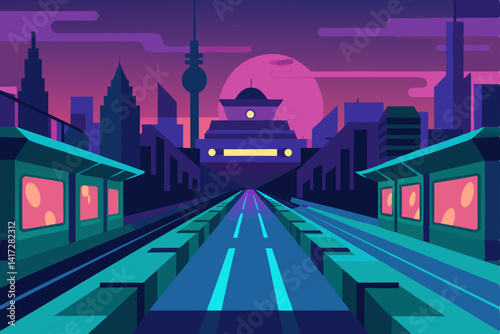 Anime Train Station In Glowing City Art
