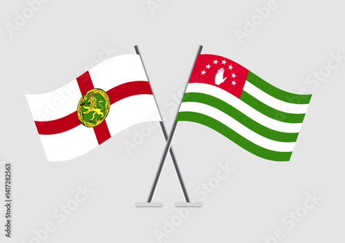 Alderney and Abkhazia vector flags crossed in simple 2D flat design