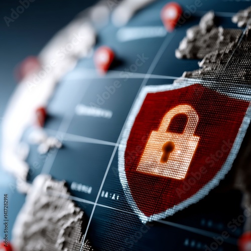 Obraz na płótnie Global Cybersecurity: Protecting Data and Infrastructure in a Connected World with Digital Shield Lock w salonie