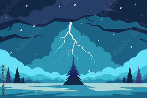 Anime Winter Storm With Electric Sky And Heavy Lightning Image