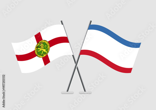 Alderney and Crimea vector flags in 2D vector symbol style