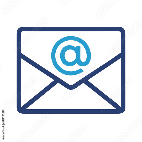 Blue Outline Email Icon with At Sign Symbol
