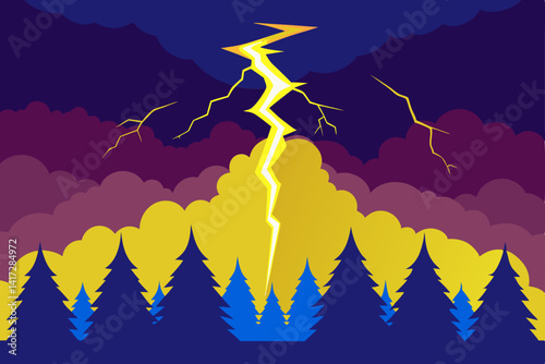 Anime Bright Lightning Splits The Sky Above Anime Forest Focus