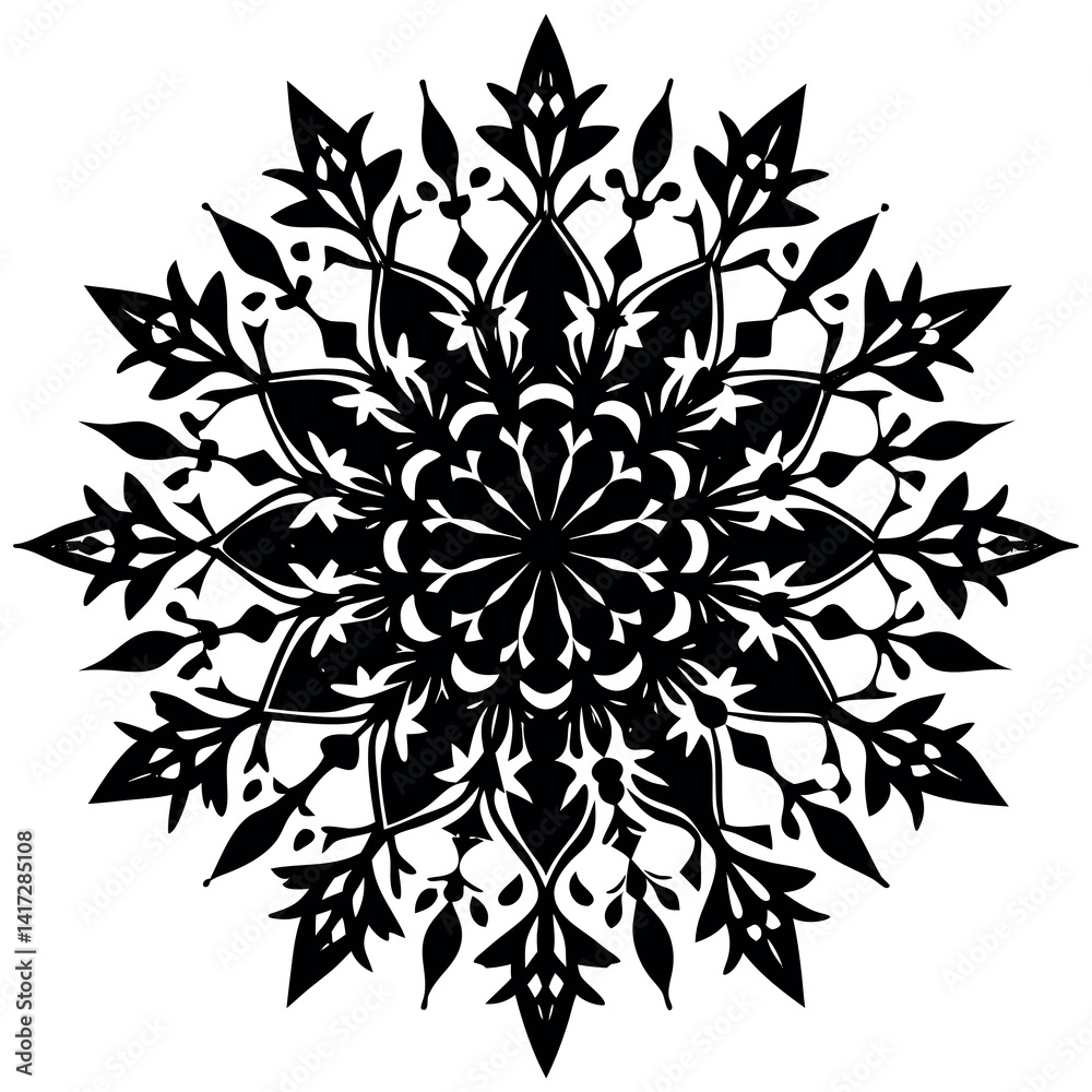 Fototapeta premium Mandala with frost covered flowers winter theme 