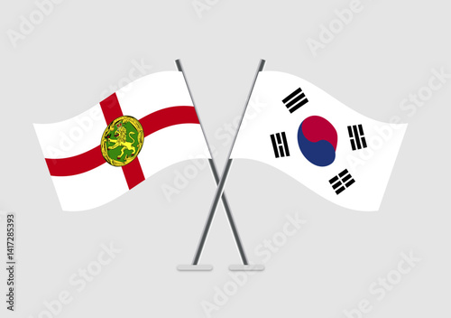 Alderney and South Korea vector flags on display for event design