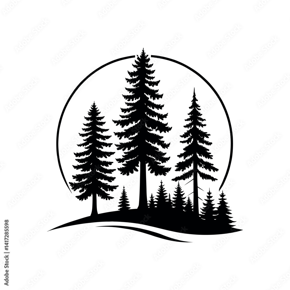 Obraz premium pine tree silhouette logo vector line art logo design