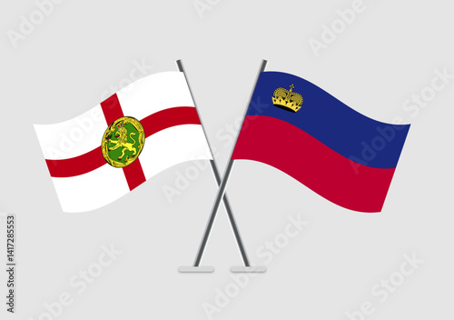 Alderney and Liechtenstein vector flags in patriotic flat graphic style