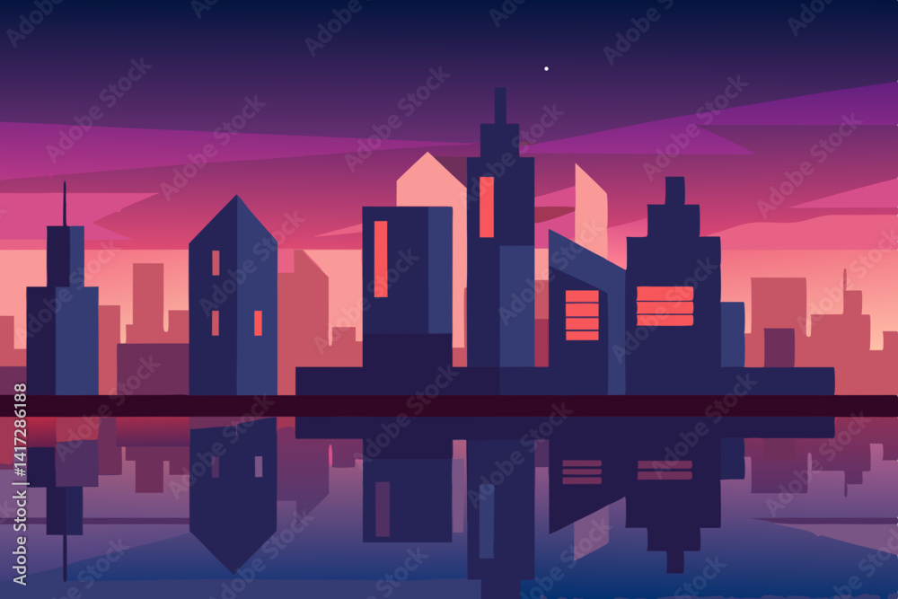 Fototapeta premium cityscape-with-reflections-at-dusk
