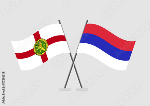 Alderney and Republika Srpska vector flags with minimal patriotic graphics