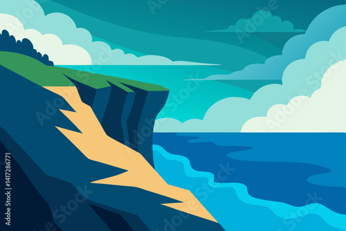 cliffside-view-of-ocean-waves---anime-seascape
