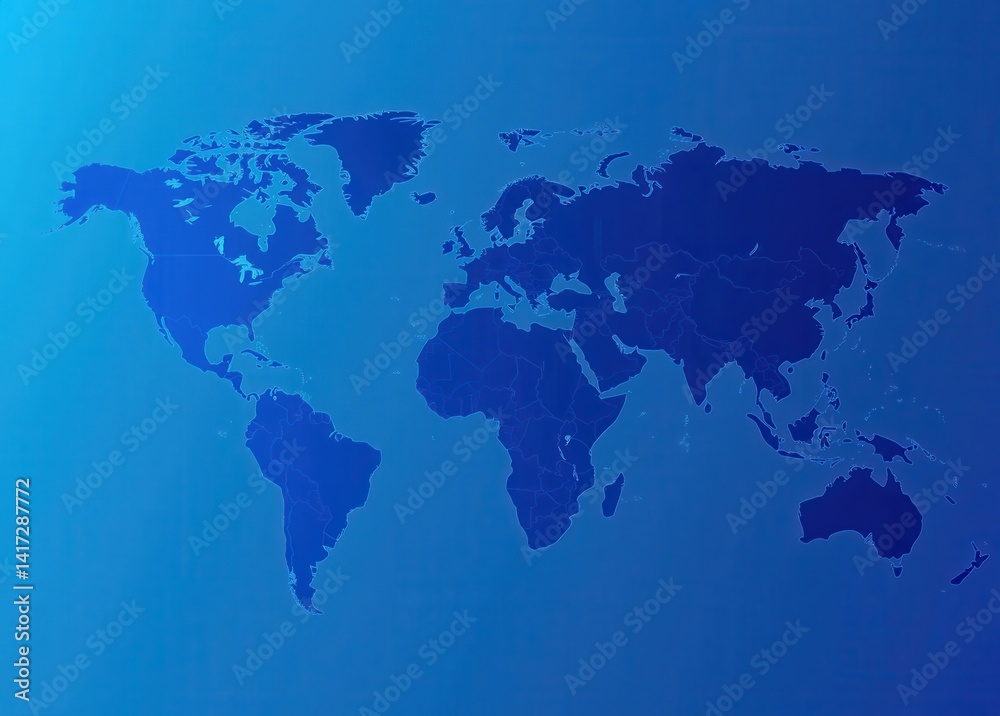 Obraz premium Blue Toned World Map with Continent Outlines and Soft Gradient Background