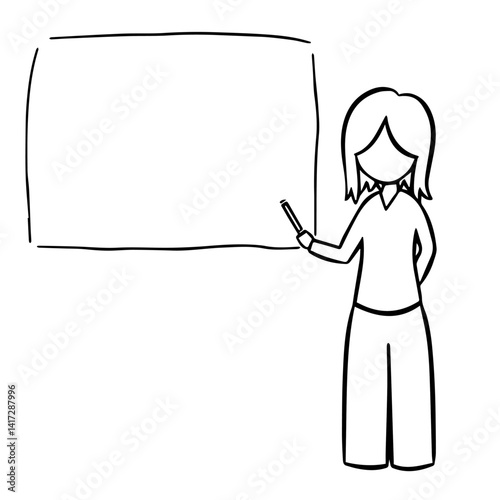 Female teacher presenting information at a blank chalkboard  