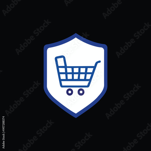 Secure shopping icon with a blue cart inside a shield symbolizing safe and trusted online purchases
