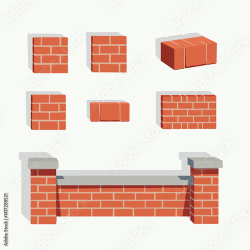 Brick wall construction elements illustration