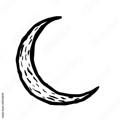 Hand-drawn crescent moon illustration on a white background  