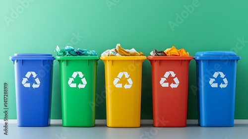 Vibrant Recycling Bins in a Row Emphasizing Sustainable Waste Management