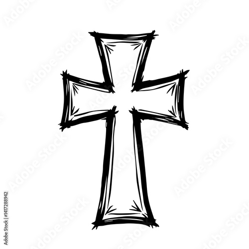 Artistic black cross illustration on a white background  