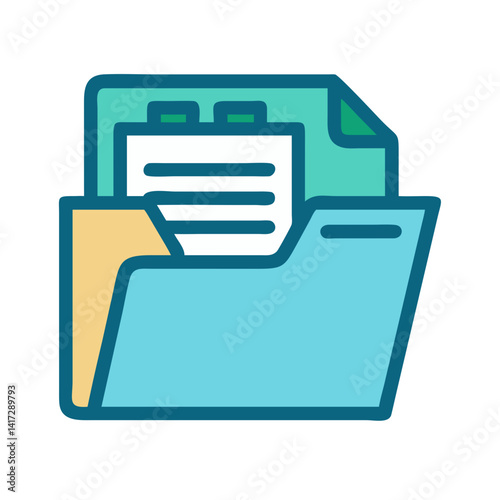Digital folder icon with documents and papers inside