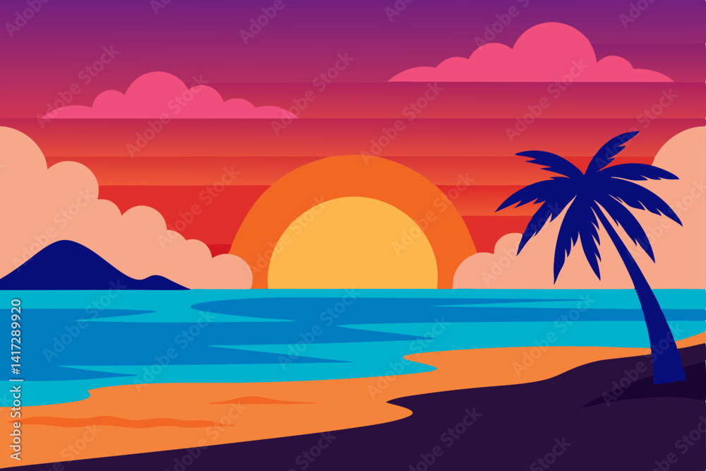 Fototapeta premium dreamy-beach-sunset-created-by-ai