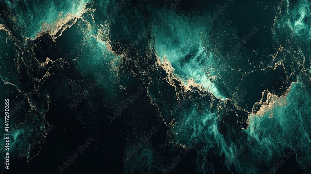 Obraz premium An abstract artwork featuring teal and gold marbling patterns.