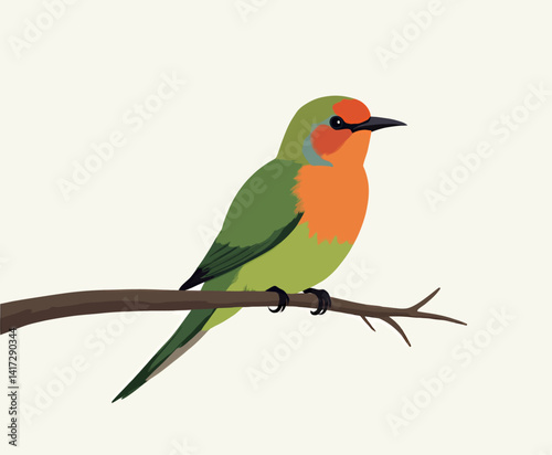 Colorful bird perched on a branch illustration
