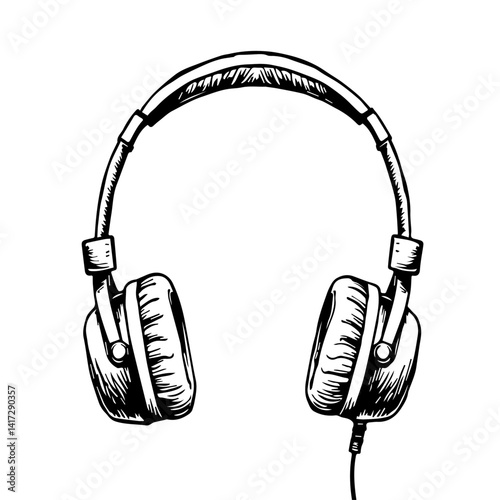 Hand-drawn headphones in black and white for music lovers  