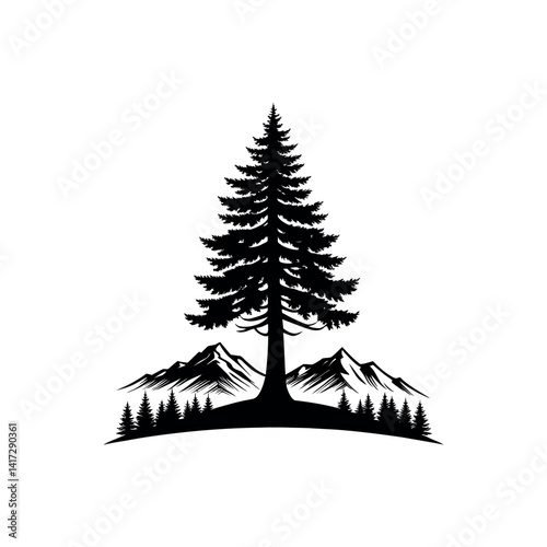 pine tree silhouette logo vector line art logo design