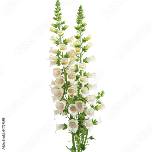 Obraz na płótnie Beautiful white foxglove flowers arranged elegantly, showcasing their delicate petals and unique bell shaped blooms. This floral display evokes sense of tranquility and natural beauty w salonie