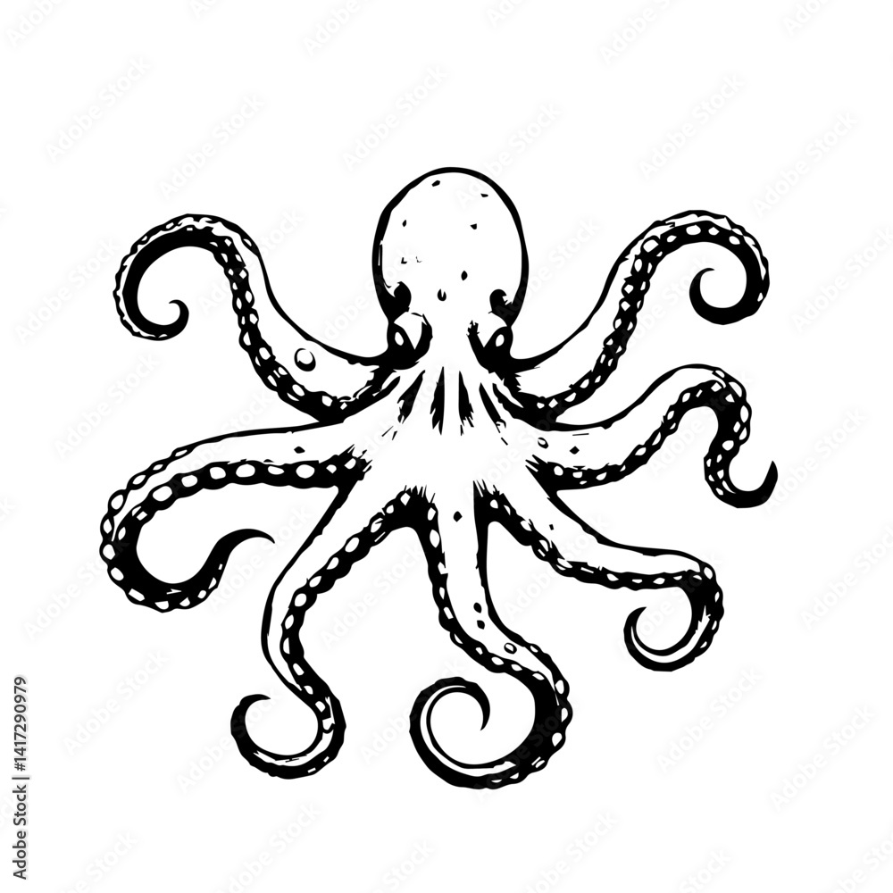 Black and White Octopus Illustration in Detailed Style Black and White Octopus Illustration in Detailed Style
