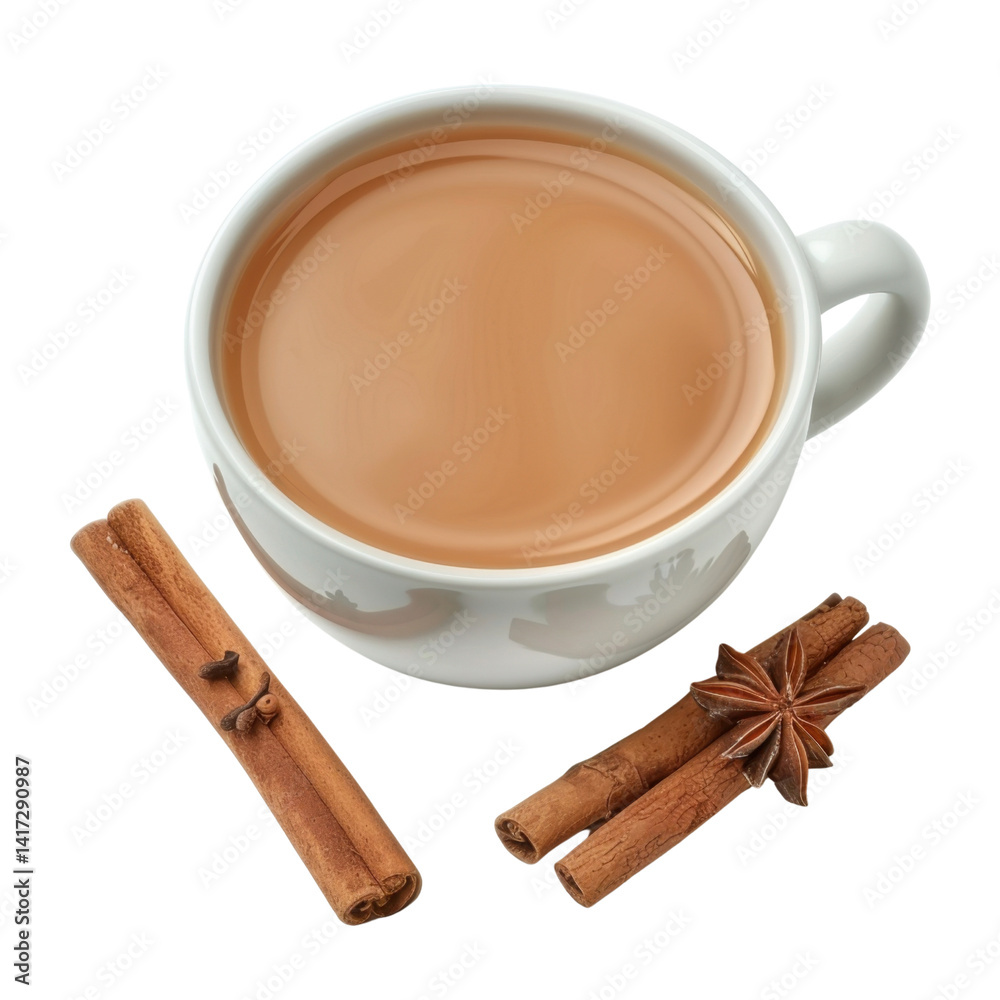 warm cup of coffee sits invitingly next to cinnamon sticks and star anise, creating cozy atmosphere perfect for relaxation and enjoyment