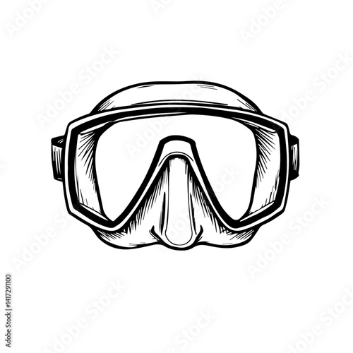 Scuba diving mask illustration in black and white  