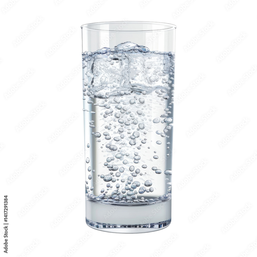 clear glass filled with sparkling water showcases bubbles rising to surface, creating refreshing and inviting appearance. glass is transparent, emphasizing clarity of water