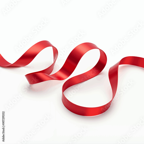 Crimson ribbon swirls on white background