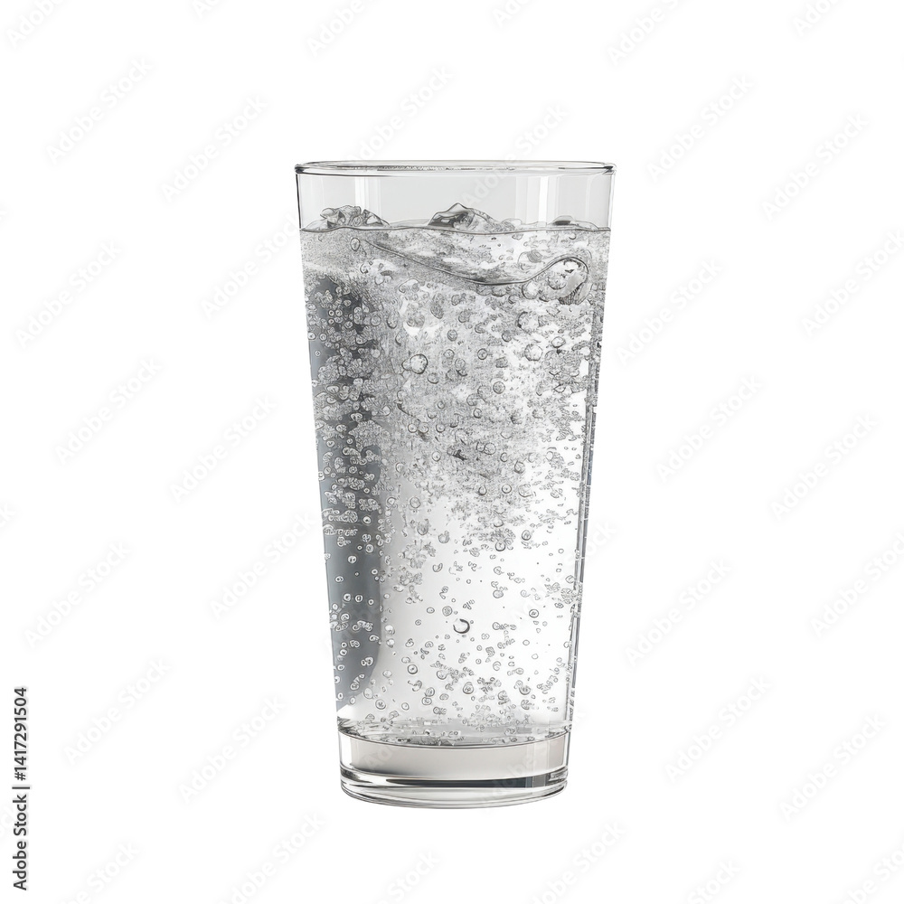 Fresh sparkling water in tall glass, filled with bubbles and reflecting light, creates refreshing and inviting appearance. Perfect for hydration and enjoyment
