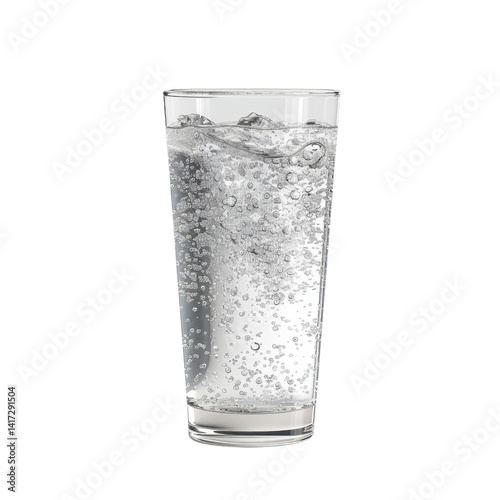 Obraz na płótnie Fresh sparkling water in tall glass, filled with bubbles and reflecting light, creates refreshing and inviting appearance. Perfect for hydration and enjoyment w salonie