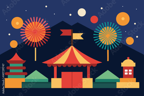 festival-night-with-fireworks---anime-cultural-cel 