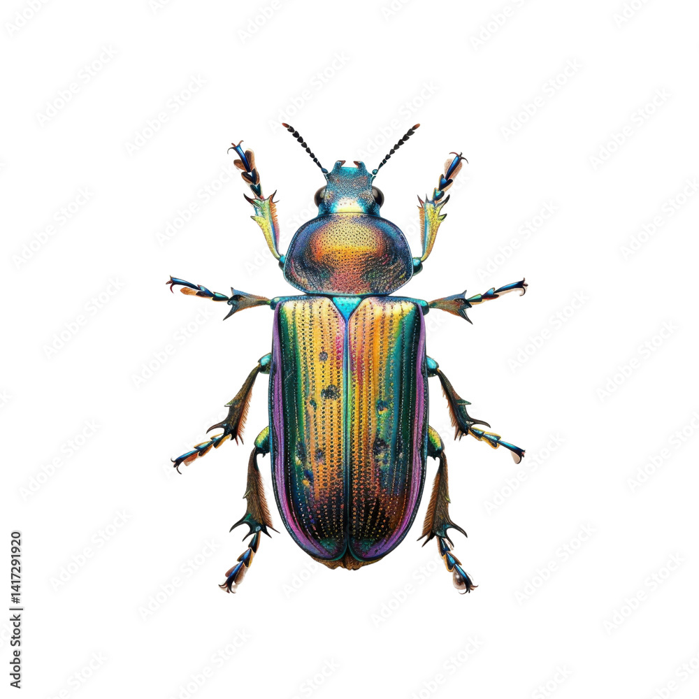 vibrant and colorful beetle with iridescent hues, showcasing intricate patterns and details on its body. This insect is stunning example of nature beauty and diversity