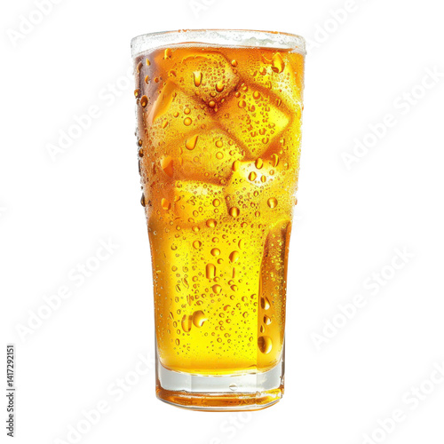 Obraz na płótnie Refreshing beverage in tall glass filled with ice cubes, showcasing condensation on surface, perfect for hot days or celebrations w salonie