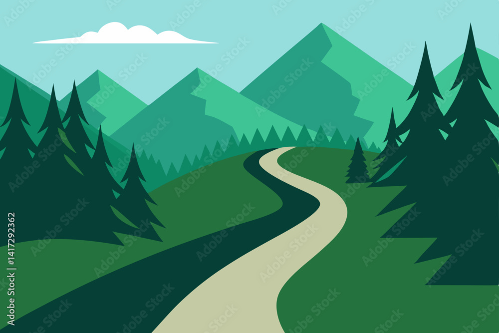 Fototapeta premium forest-trail-winding-through-mountains---anime-aes