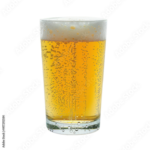 Obraz na płótnie refreshing glass of beer filled with bubbles and foam, showcasing golden color and condensation on outside, perfect for casual gathering or celebration w salonie