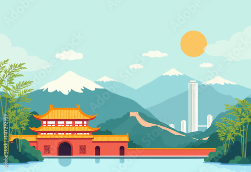 Forbidden City, Great Wall, and Beijing Skyline Landscape