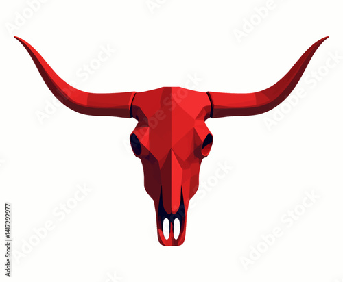 Geometric Red Bull Skull on White Background