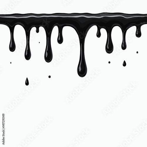 Glossy Black Paint Dripping Downward on White