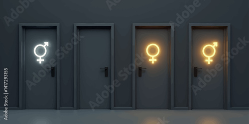 Gender Identity Doors: Male, Female, and Intersex Symbols