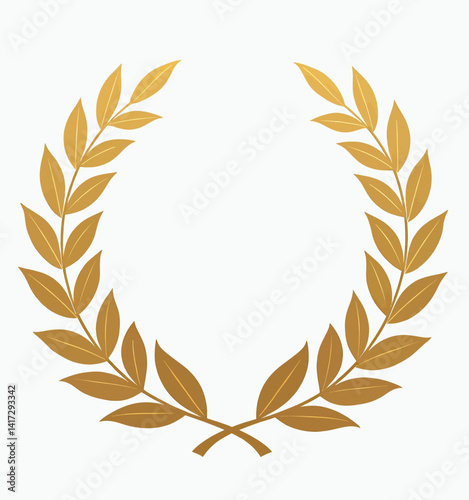 Golden laurel wreath, victory symbol on white