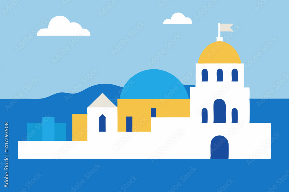 hand-drawn-view-of-santorini-and-aegean-sea