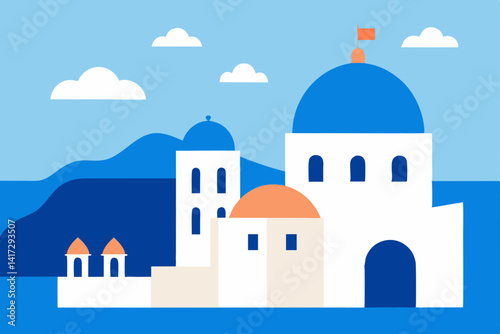 hand-drawn-view-of-santorini-and-aegean-sea