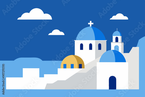 hand-drawn-view-of-santorini-and-aegean-sea