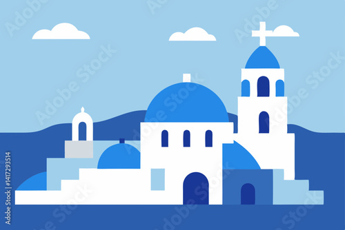 hand-drawn-view-of-santorini-and-aegean-sea